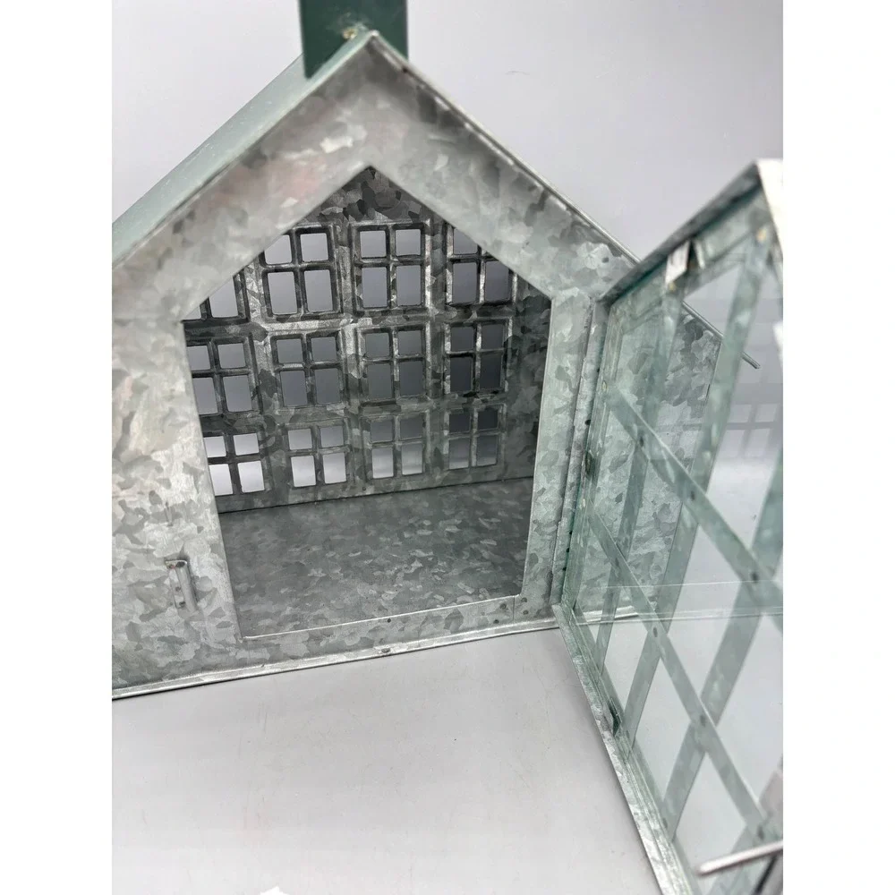 Galvanized Metal House Lantern Green Roof‎ Chimney Decorative Accent